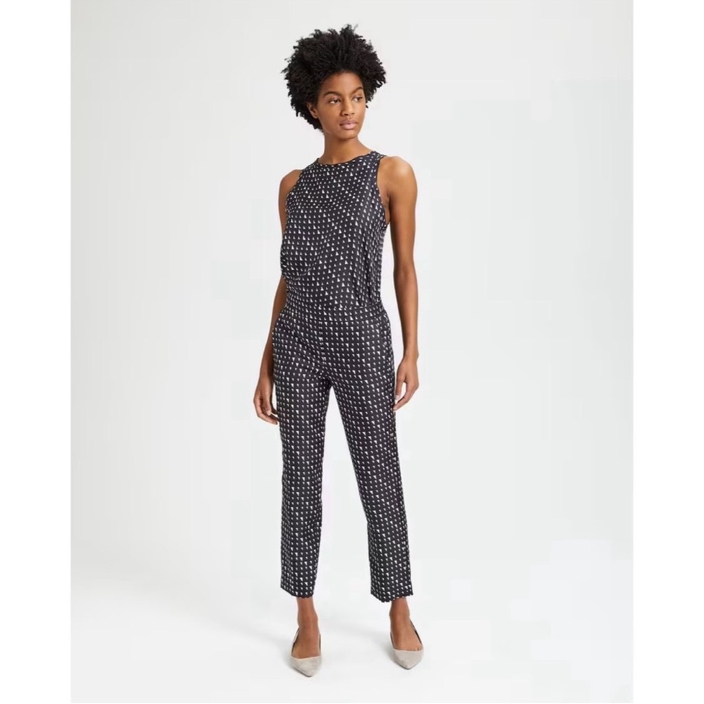 THEORY Silk Triangle Print Pull-On Trouser in Black & White - 2